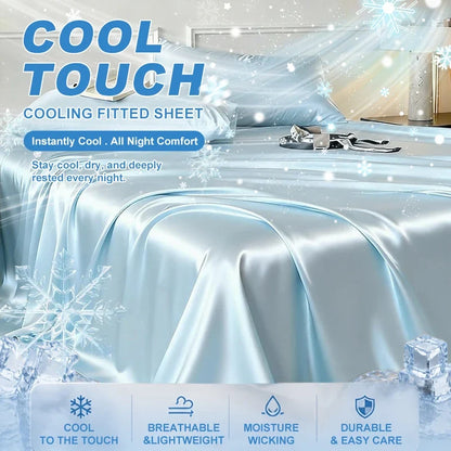 Summer Cooling Bed Sheet Breathable Comfortable Cooling Blanket Ice Silk Fabric Solid Color Flat Sheet Luxury Bedding Sheet