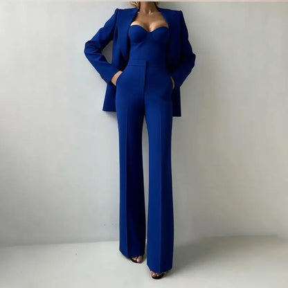 Solid Suit Jacket Corset Pants 3 Piece Set Women Corset Lapel Coat Straight Pants Lady Set 2026 Summer Autumn Commute Outfit New