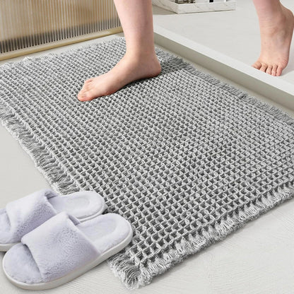 Waffle Bathroom Rugs Soft Non Slip Machine Washable Super Absorbent Bath Mats with Tassels for Bathroom Floor Tub Beside Decor