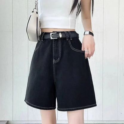 Summer Lady High Waist Casual Short Jeans Girls Classic Fashion Thin Straight Leg Pants Women Korean Solid Denim Shorts