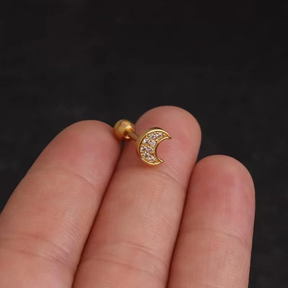 1PC Korean Stainless Steel Mini Zircon Cartilage Ear Stud Earrings For Women Moon Cross Flowers Helix Tragus Piercing Jewelry