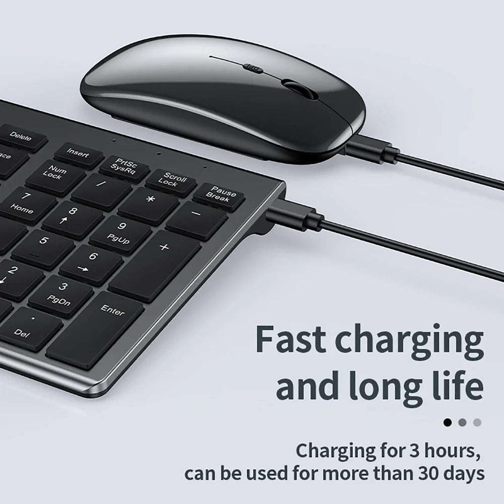 2.4G Wireless & Bluetooth Rechargeable Ultra-Thin Keyboard Mouse Set for Computer, Office, Gaming, iPad - Silent Slim Design