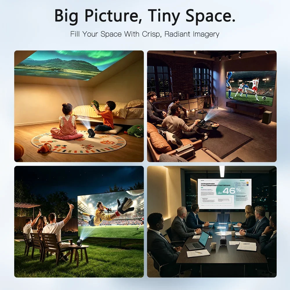 LYNCast Smart Projector with Android 14.0 & WiFi 6, 4K Support, 720P Native, Wireless Screen Mirroring X1, Perfect for TV Series, Movies, Gaming, Anime, Sports, K-Dramas, Concerts