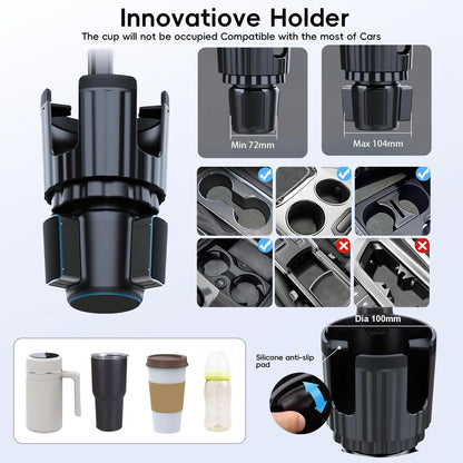 Tablet Holder for Car, 3 in 1 Cup Holder ipad Car Phone  Mount with Expander，Adjustable Base and Long Arm for 4-12.9‘’ Tablet，