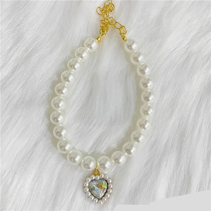 New Pet Collar Pearl Love Necklace Cat Jewelry Cute Collar Puppy Accessories Dog Chain Chihuahua Wedding Jewelry Stuff