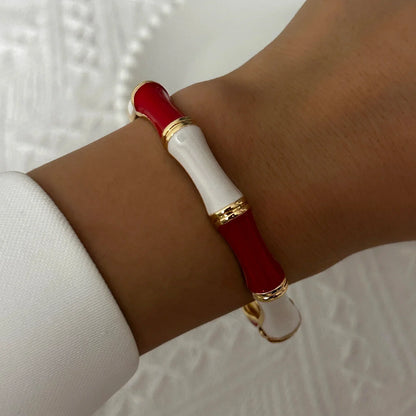 Elegant Enamel Dropped Glaze Flower Texture Bracelet For Women Retro Gold Plated Evil Eye Floral Zircon Bangle Party Jewelry