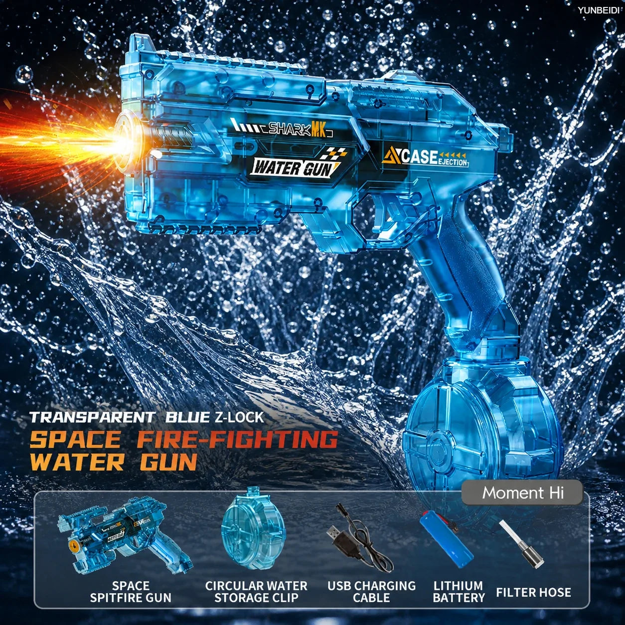 Electric Water Gun Automatic Water Blaster with LED Lights High Pressure Long Range Summer Beach Pool Outdoor Toy for Kids Adult