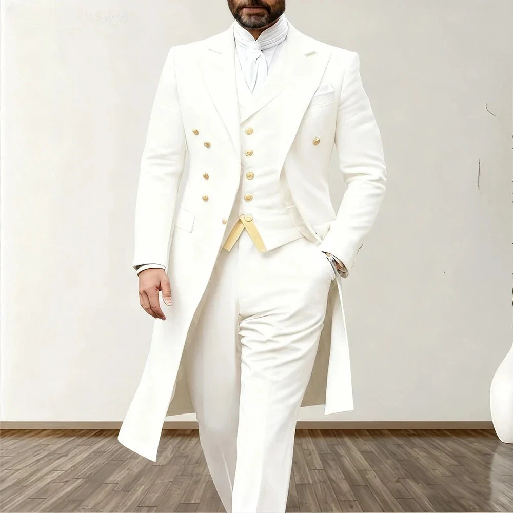 Blue Men Wedding Suits 3 Piece Long Blazer Vest Pants Satin One Button Tuxedo Formal Work Wear Prom suits XS-5XL