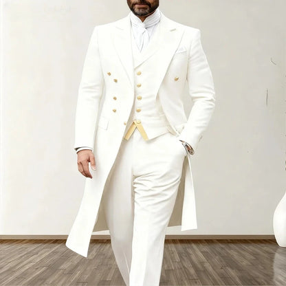 Blue Men Wedding Suits 3 Piece Long Blazer Vest Pants Satin One Button Tuxedo Formal Work Wear Prom suits XS-5XL