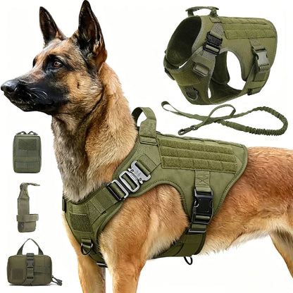 Tactical Dog Harness Leash Collar Molle Pouches for Medium Large Dogs Training Military Pet Vest Adjustable Service Dog Harness