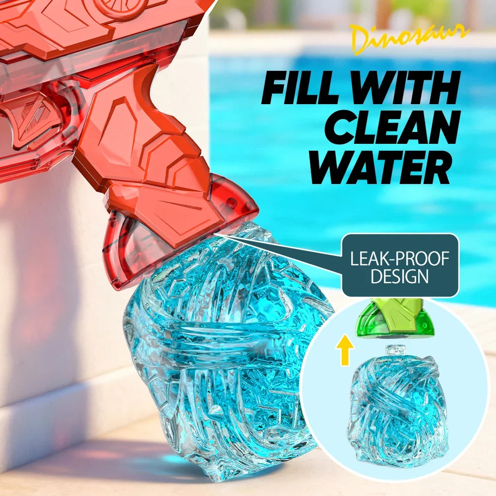 Electric Dinosaur Water Gun With LED Light Up Continuous Shooting Up to 8M Range Summer Pool Beach Toy for Kids Boys Girls