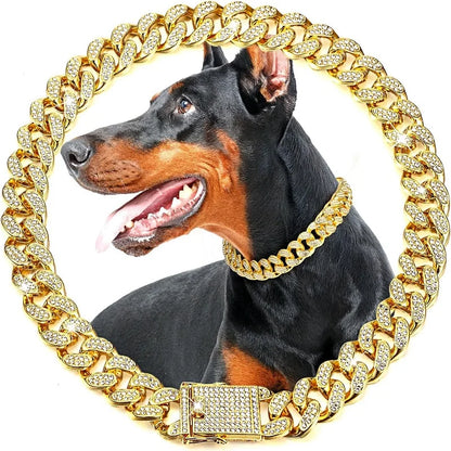 Dog Chain Collar Luxury Gold Pet Metal Chain Collar For Small Medium Large Dogs Cats Pet Jewelry Necklace Accessorie