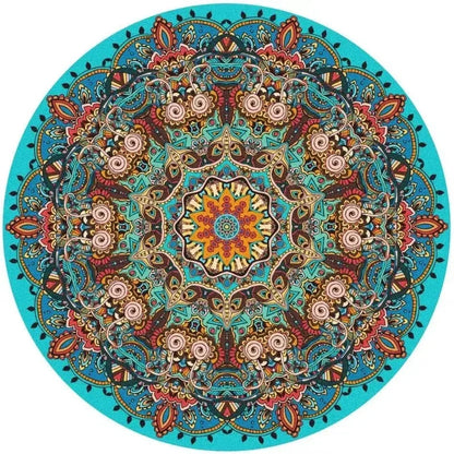 VIKAMA Printed Boho Style Round Crystal Velvet Carpet Floor Mat Living Room Bedroom Coffee Table Hanging Basket Mat