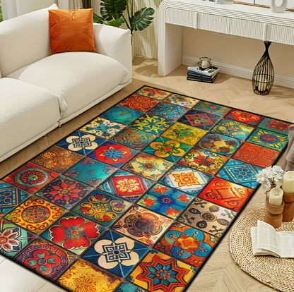 Special Red Blue Area Rug Carpet Machine Washable Mat Living Room Vintage Style Classic Oriental Traditional Carpet Boho Mats