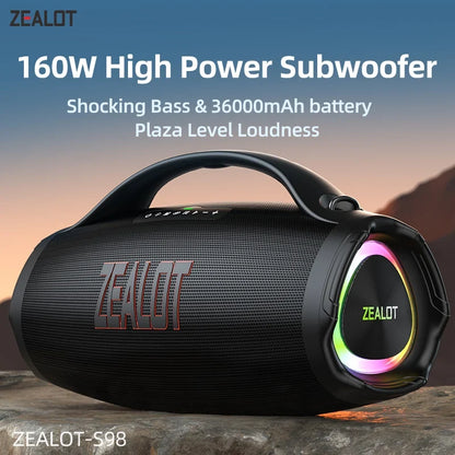 ZEALOT S98 160W Big Power Portable Bluetooth Speaker Wireless TWS Subwoofer Bluetooth Speaker Waterproof Mobile HIFI Quality