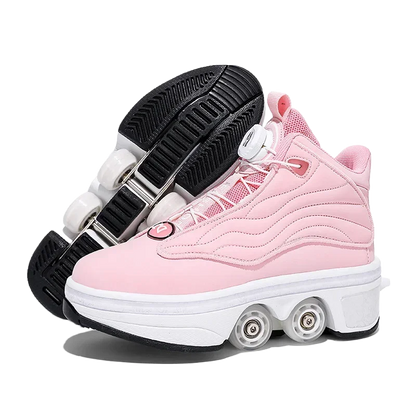 Unisex Automatic Retractable Roller Skates Women's High Top Sports Shoes with Wheels Dual-purpose Skating Sports Shoes