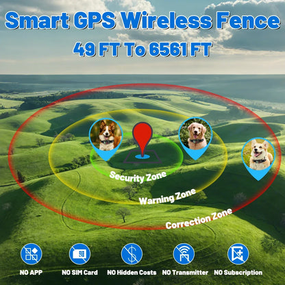 Orcleab Wireless Dog Fence GPS Dog Collar IP67 Waterproof Electric Shock Pet Containment System 3 Training Mode Free-Form Fence