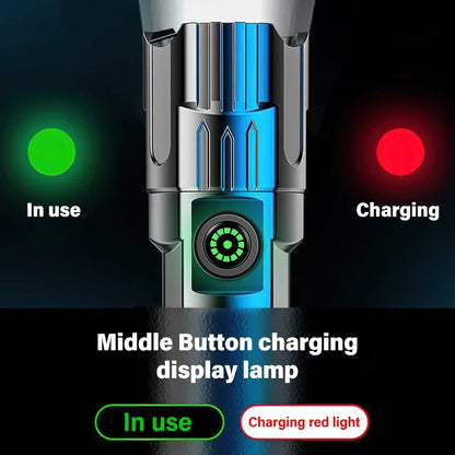 High Strong Power Led Flashlights 2000LM Tactical Torch with Display Light USB Charging Camping Fishing Emergency Zoom Lantern
