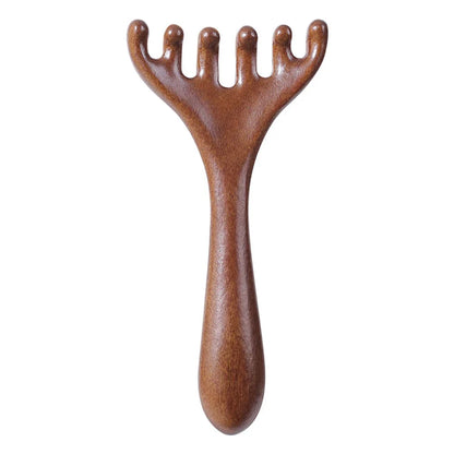 Natural Golden Sandalwood Six-Claw Scalp Massager Gua Sha Tool Back Scratcher Spa Handheld Meridian Massage Comb Hair Care