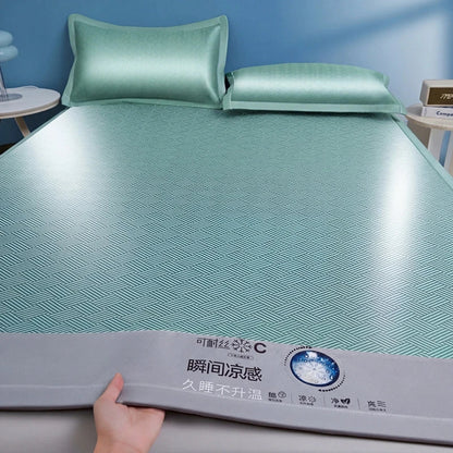 Cooling Summer Ice Silk Mat Carbon Fibres Sleeping Cool Bed Pad Wide Edging Mats Charcoal Double Mattress Cover with Pillowcase