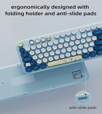 Full Size Wireless Keyboard Mouse Combo 104 Keys Retro Cute Cat Design Plug and Play Keyboard Mouse Set for Windows 7/8/10/XP