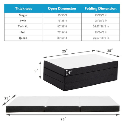 JHK Three Fold Portable Floor Bed,Certified By CertiPUR-US,Suitable For Travel,Camping,And Yoga,Soft Touch And Flexible Zipper