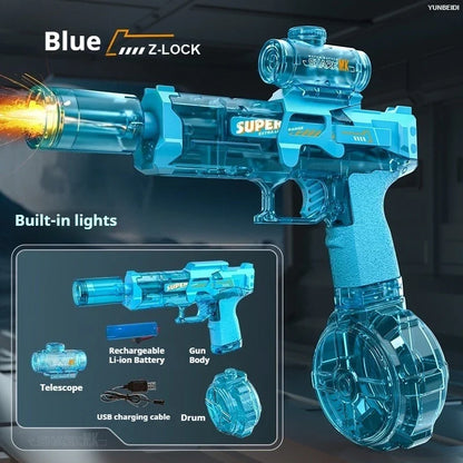 Electric Water Gun Automatic Water Blaster with LED Lights High Pressure Long Range Summer Beach Pool Outdoor Toy for Kids Adult