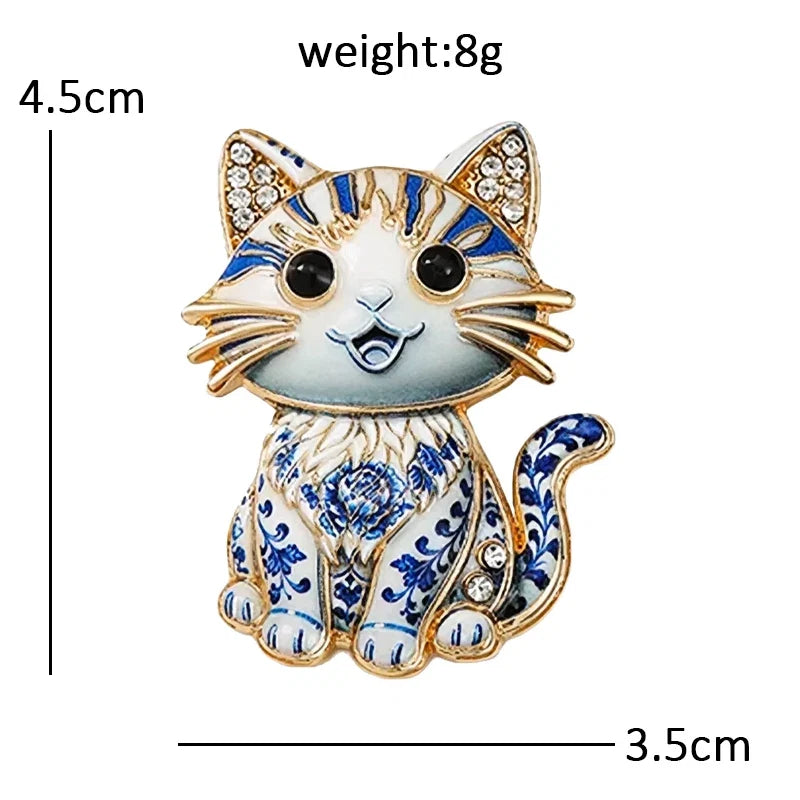Wuli&baby Blue-and -White Porcelain Collection Animal Brooches For Women Unisex Goat Cat Butterfly Birds Party Office Brooch Pin