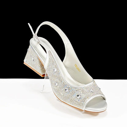 QSGFC 2024 Rhinestone Design INS Hot Sale New Arrivals African Shoes and Bag Set in Green Color Open Toe Comfortable Women Heels