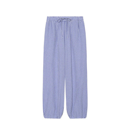 Women's Long Pants 2026 Summer New Style Red Plaid Drawstring Lantern Pants Long Pants Beach Vacation Casual Fashion