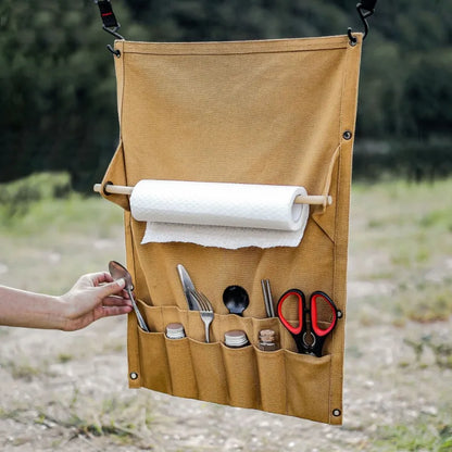 Outdoor Canvas Utensil Organizer Wall Mounted Paper Towel Organizer Picnic Camping Hiking Accessories  Camping Equipment