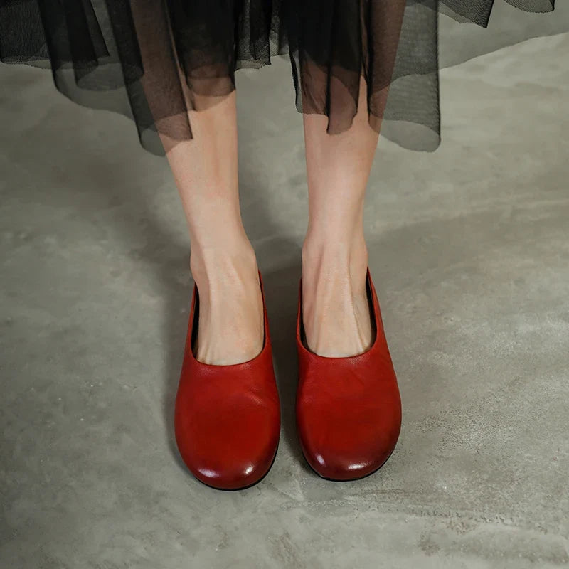 2026 Spring Shallow Mouth Round Toe Loafers Women Shoes Genuine Leather Boat Shoes Fashion Concise Ballet Flats Women Flats