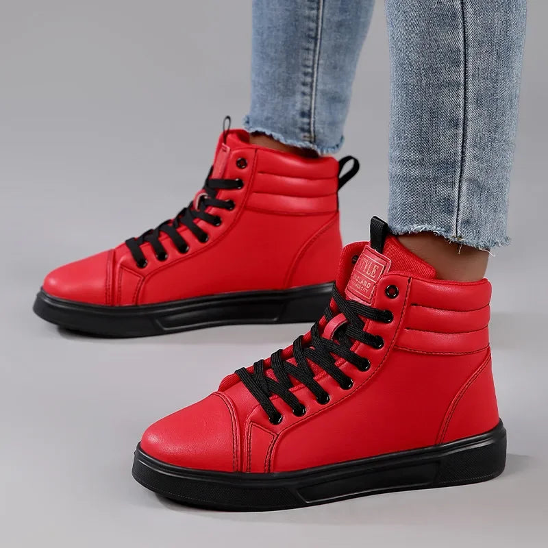 2026 Spring Fashion Red Men's Sneakers High Top Skateboarding Shoes for Men Women Comfortable Unisex Leather Sneakers Size 35-46