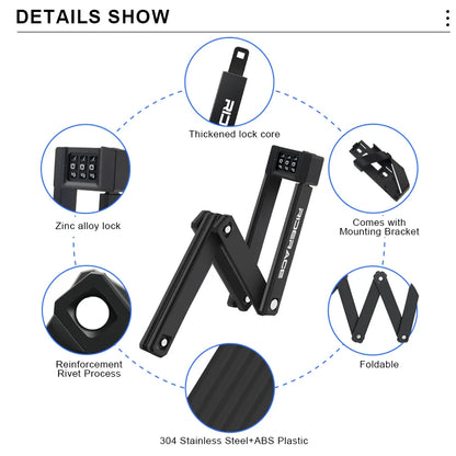 RIDERACE Foldable Bicycle Password Lock Portable Anti-Theft MTB Mountain Bike Scooter Electric E-Bike Road Cycling Folding Locks