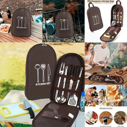 Outdoor Cooking Bag Camping Storage Bag Portable Cooking Utensil Organizer Pouch Picnic Bag Bag Only, No Utensils Included