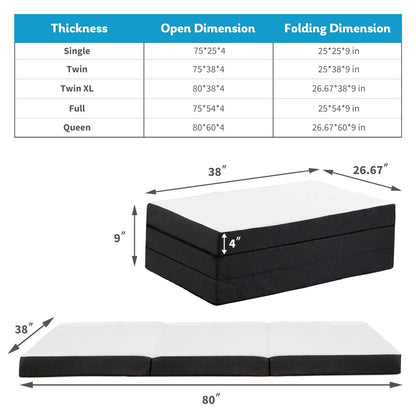 JHK Three Fold Portable Floor Bed,Certified By CertiPUR-US,Suitable For Travel,Camping,And Yoga,Soft Touch And Flexible Zipper