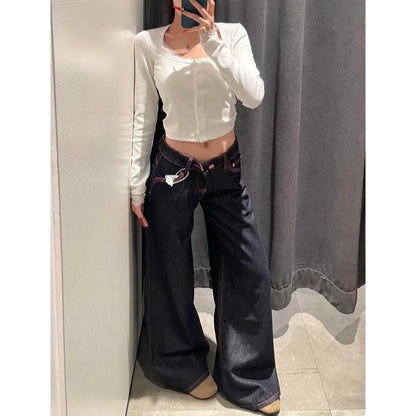 Women's Jeans Women's Pants Low Rise Flare Washed Denim Casual Summer Style Tummy Control Long Leg Straight Wide Leg