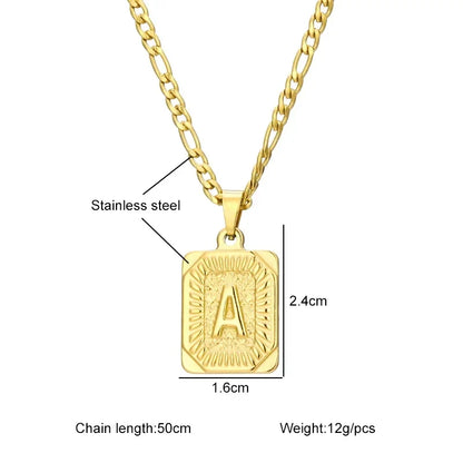 Initial Pendant Necklace for Women Simple Stainless Steel Cuba Link Charm Letter Square Necklace Men Jewelry Couple Gift