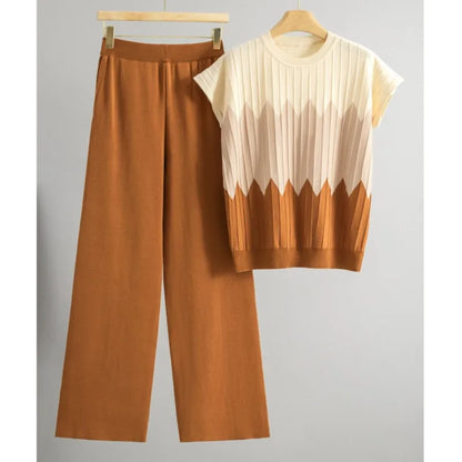 Casual Gradient Summer Knit Pants Sets Women Loungewear 2 Piece Women Set Knitted Tank Top Two Piece Set For Women