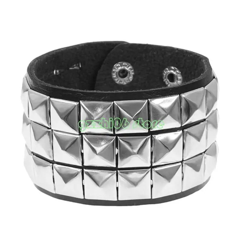 T5UF Stylish Punk Rock Bracelet Square Rivets Punk Wristband Trendy Gothic Jewelry Suitable for Individuality and Comfort