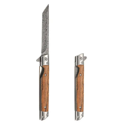 Multi-functional outdoor folding knife, high-hardness Damascus steel folding knife, portable fruit knife