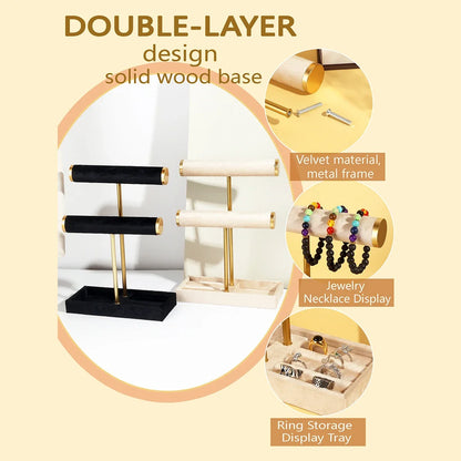 Multi-Functional Two-Level T-Style Bangle Stand for Bracelet, Bangle & Jewelry Storage