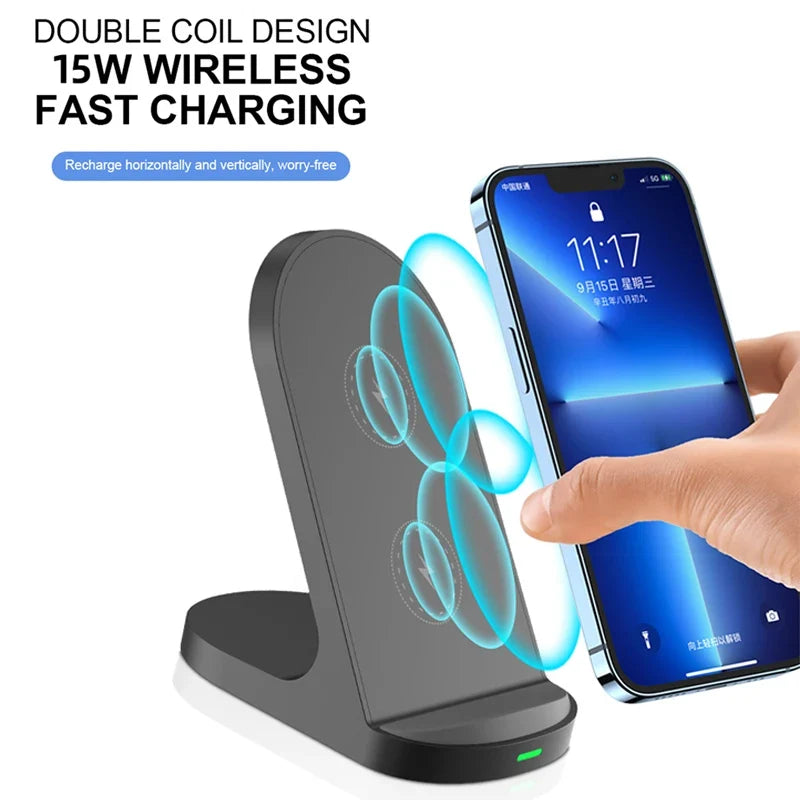 Fast Wireless Charger Stand Pad for iPhone 16 15 14 13 8 X Samsung Galaxy S24 S23 S21 S20 S10 Xiaomi Wireless Charging Station