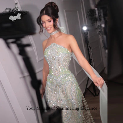MIRAGE Luxury Mermaid Corset Party Dress Shinny Crystal Evening Dresses Tassel Celebrity Prom Dress robes de soiré Customized