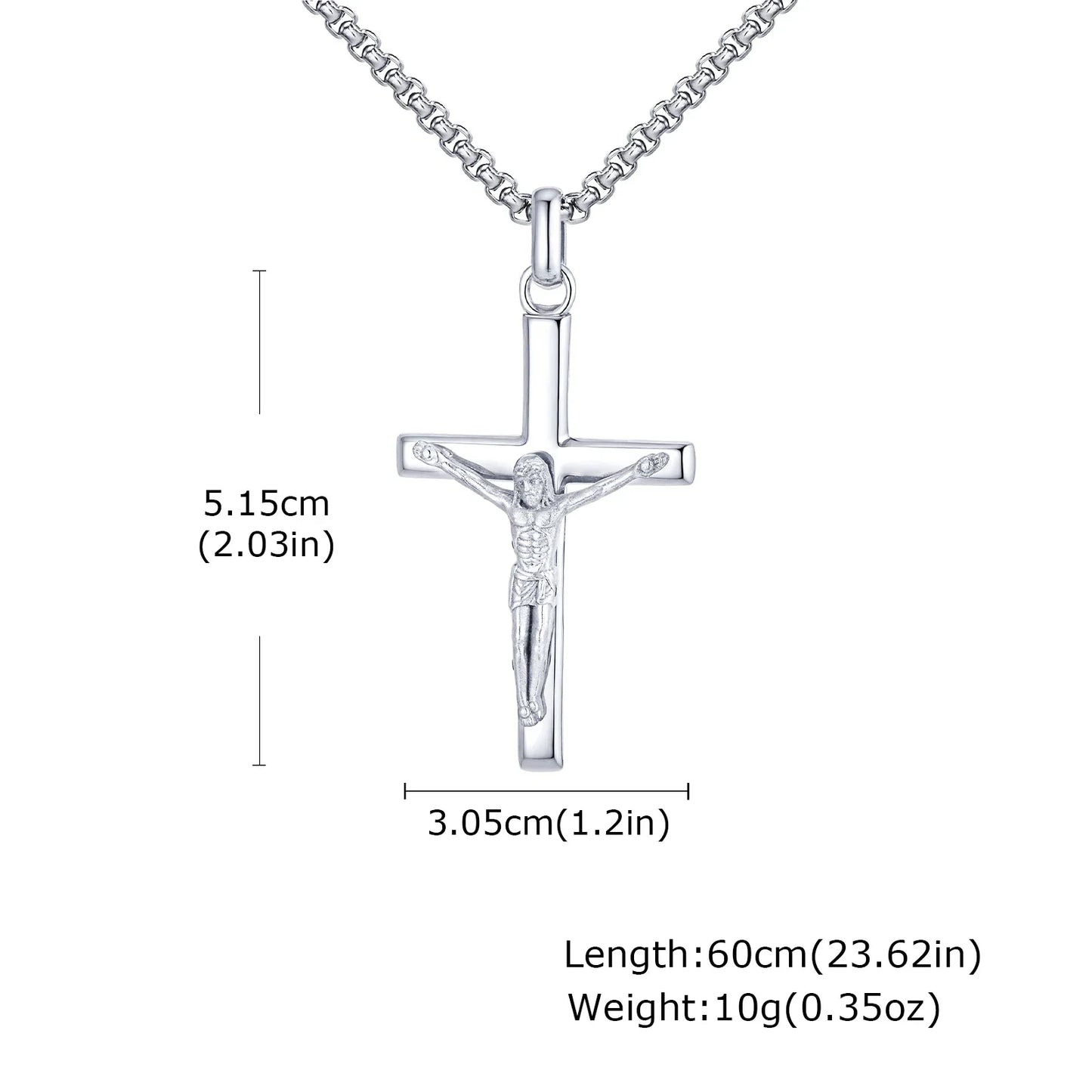 Stainless Steel Cross Necklace Catholicism Jesus Pendant Gold Color Collar Church Prayer Faith Jewelry for Men Women Gift