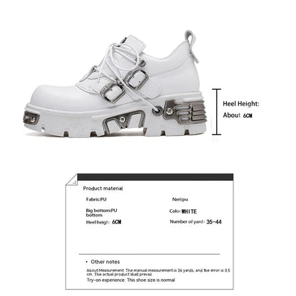 Platform Metal Punk Flats Cross Tied Buckle Single Shoes Zip Round Toe Gothic Runway Casual Women Shoes Goth Black Chunky