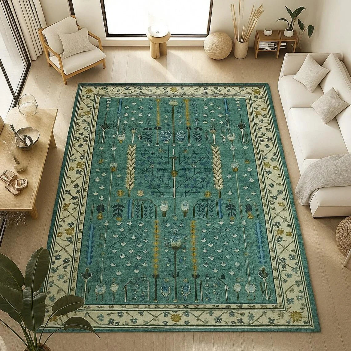 Red Oriental Area Rug Washable Geometric Polyester Carpet Bohemian Ethnic Style, Household Bedside Mat