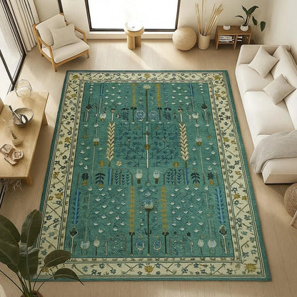 Red Oriental Area Rug Washable Geometric Polyester Carpet Bohemian Ethnic Style, Household Bedside Mat