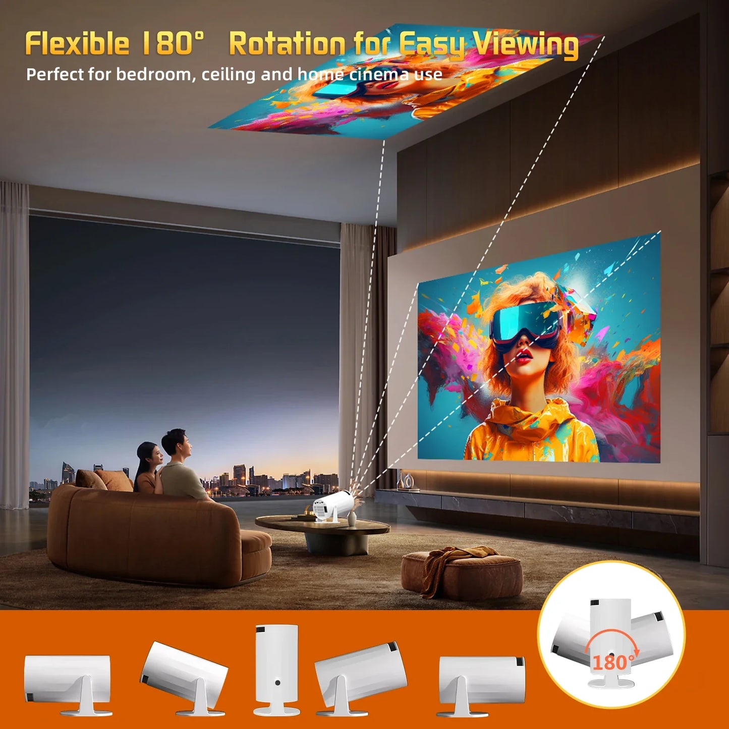 Portable Smart Projector Support 4K Decoding Android 11 BT5.0 Wifi 6 Home Cinema Outdoor Projetor Mini Projector