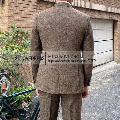3 Pieces Men's Suits Tweed Herringbone Slim Fit Business Cauasl Waistcoat  Jacket Groomsmen Wedding Suits（Blazer+vest+Pants）